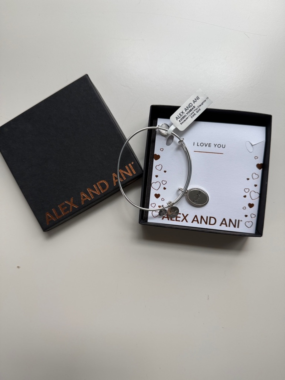 Alex and Ani Silver Tone Charm Bangle with Heart Accents